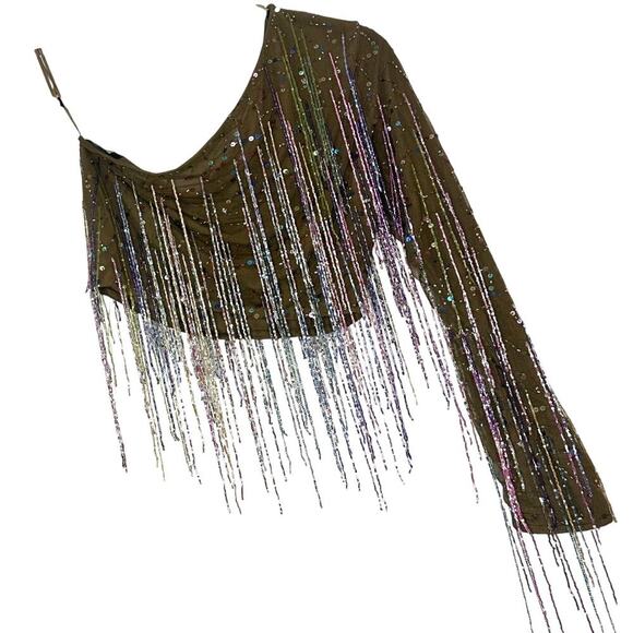 Nasty Gal – One Shoulder Tassel Beaded Crop Top (Multi) – S - Picture 8 of 8